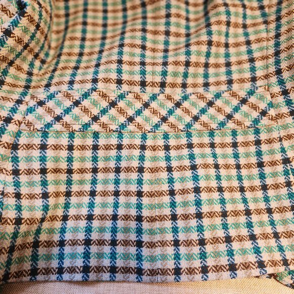 Talbots Brown/Teal Tweed Plaid Ruffled Blazer Elbow Patches Wool Blend Size 12P - Picture 6 of 12